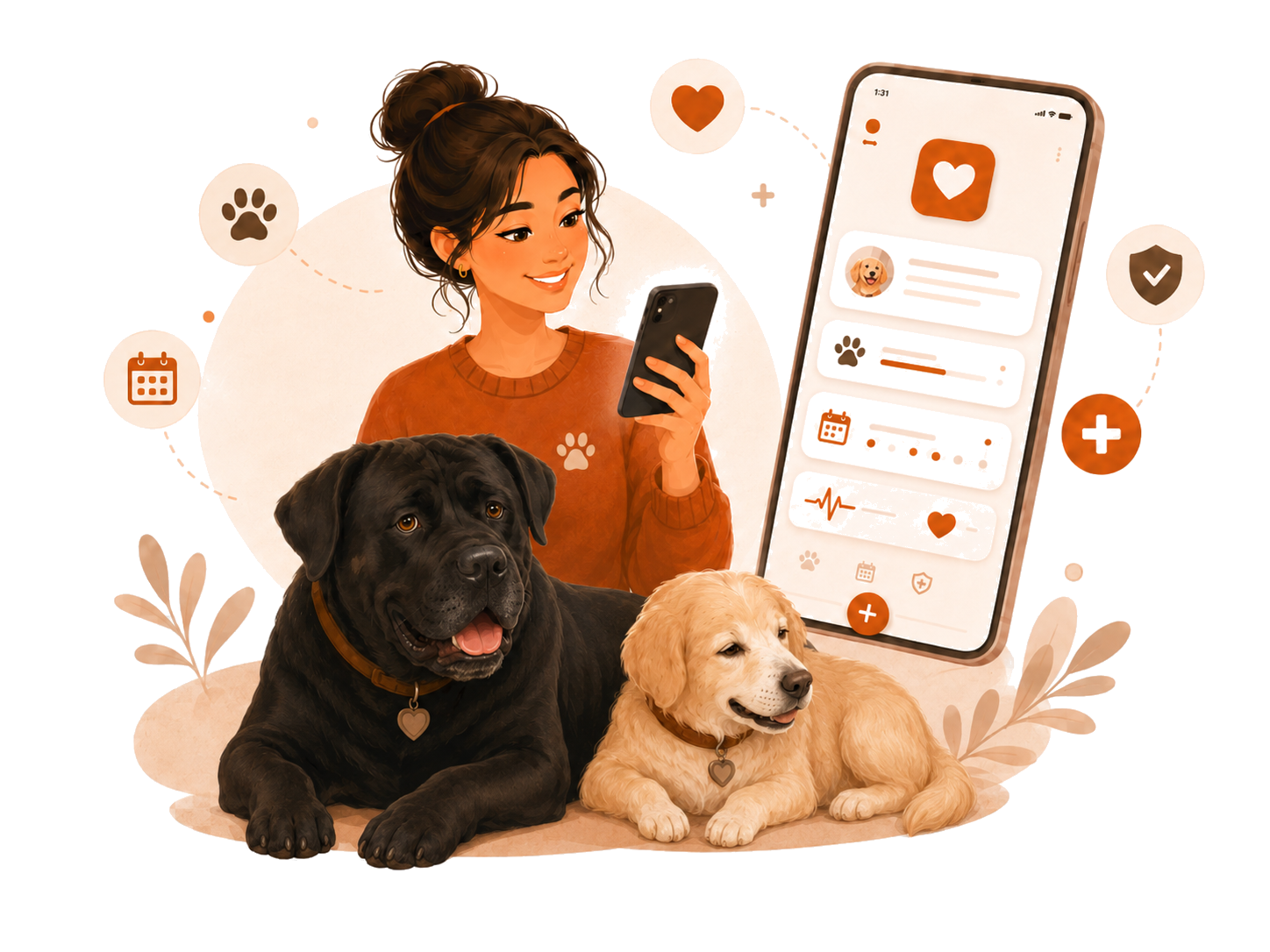 Tutora com seus dois cães usando o app Petka