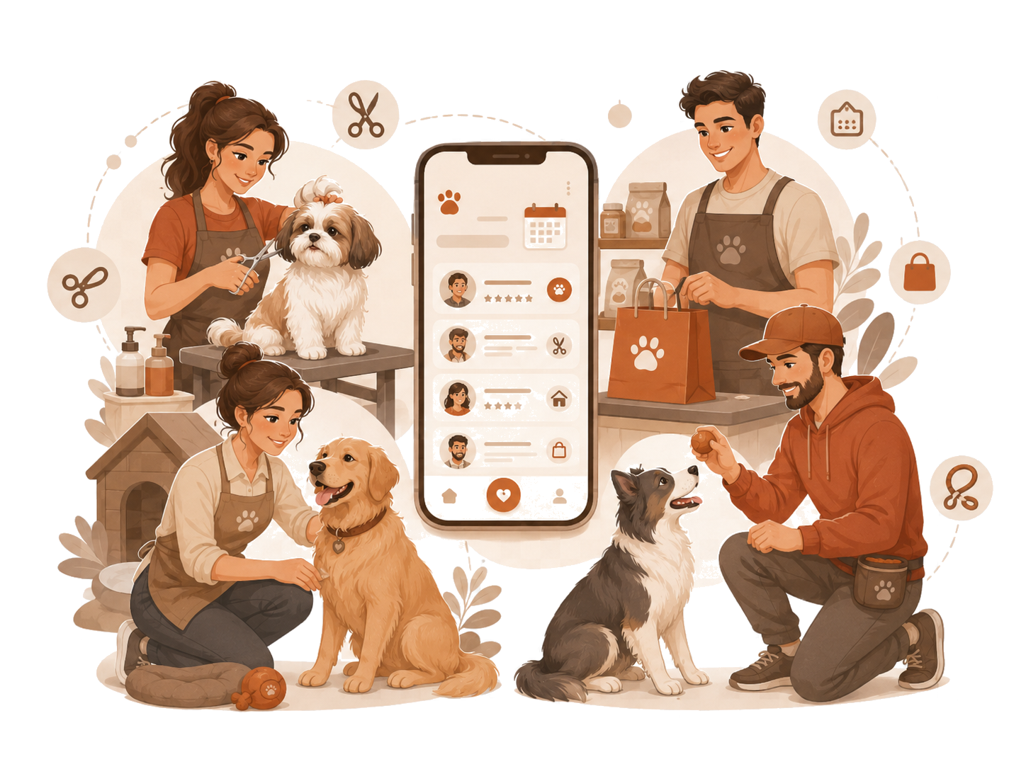 Hotel, petshop, banho e tosa e adestrador usando o app Petka